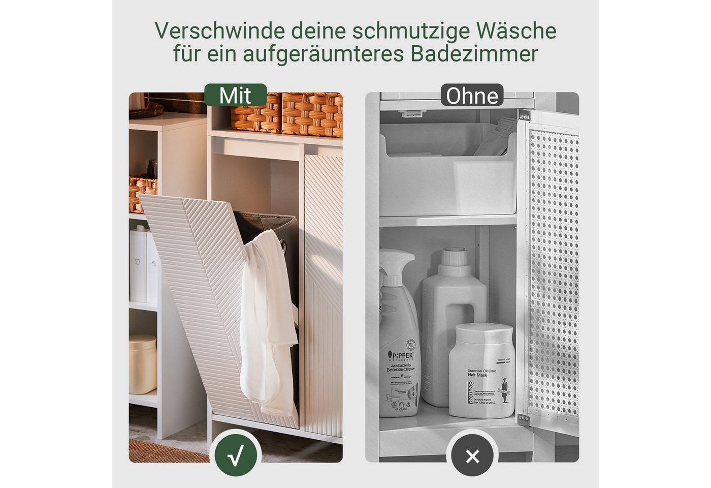 SoBuy Hochschrank BZR155, Badezimmer Schrank Badregal Badkommode, mit Wäschekorb Badschrank mit Wäschesack Wäscheschrank Badregal Badezimmerschrank – Bild 5 von 5