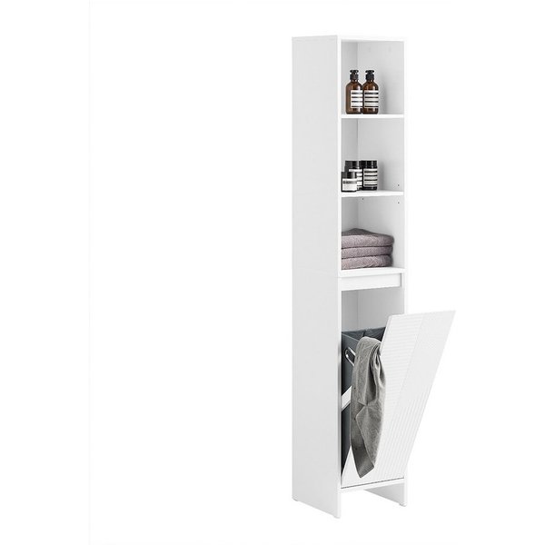 SoBuy Hochschrank BZR158, Badezimmerschrank schmal, Badezimmer Schrank Badkommode Badschrank mit Wäschesack Wäscheschrank Badregal