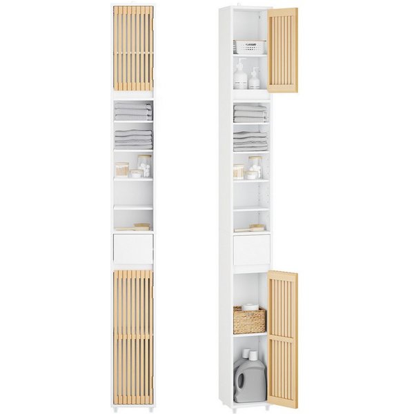 SoBuy Hochschrank BZR34, Badschrank schmal 20 cm, Badezimmerschrank, Hochschrank bad Badkommode, extra Stauraum für kleine Bäder, schlankes Design