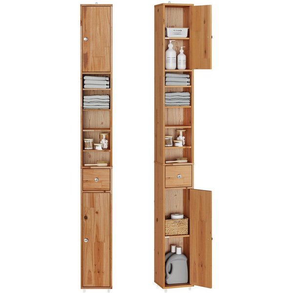 SoBuy Hochschrank BZR34, Badschrank schmal 20 cm, Badezimmerschrank, Hochschrank bad Badkommode, extra Stauraum für kleine Bäder, schlankes Design
