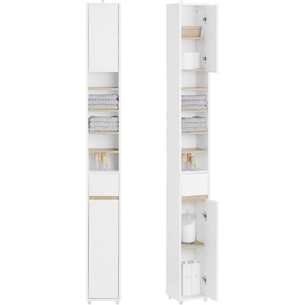 SoBuy Hochschrank BZR34, Badschrank schmal 20 cm, Badezimmerschrank, Hochschrank bad Badkommode, extra Stauraum für kleine Bäder, schlankes Design