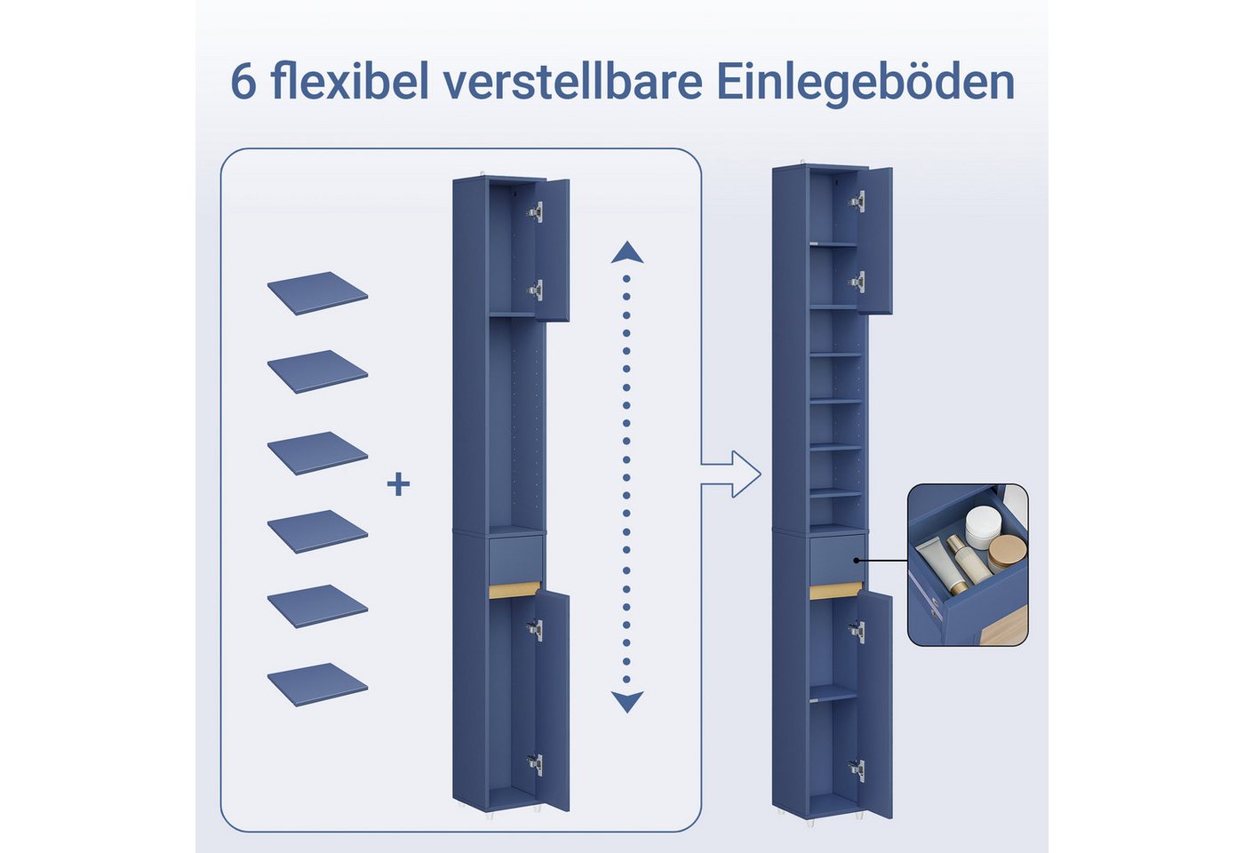 SoBuy Hochschrank BZR34, Badschrank schmal 20 cm, Badezimmerschrank, Hochschrank bad Badkommode, extra Stauraum für kleine Bäder, schlankes Design – Bild 4 von 5