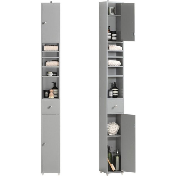 SoBuy Hochschrank BZR34, Badschrank schmal 20 cm, Badezimmerschrank, Hochschrank bad Badkommode, extra Stauraum für kleine Bäder, schlankes Design