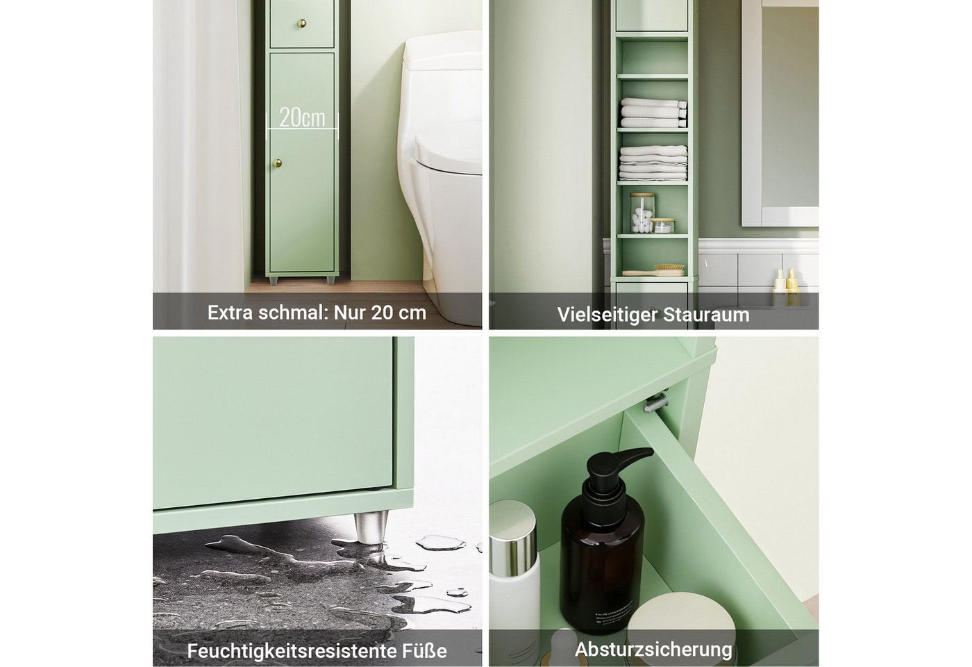 SoBuy Hochschrank BZR34, Badschrank schmal 20 cm, Badezimmerschrank, Hochschrank bad Badkommode, extra Stauraum für kleine Bäder, schlankes Design – Bild 5 von 5