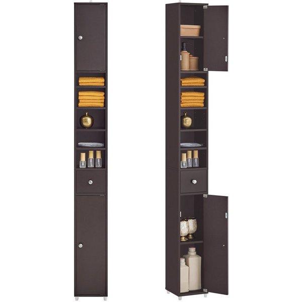 SoBuy Hochschrank BZR34, Badschrank schmal 20 cm, Badezimmerschrank, Hochschrank bad Badkommode, extra Stauraum für kleine Bäder, schlankes Design