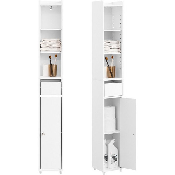 SoBuy Hochschrank BZR34-K, Badschrank schmal, Badezimmermöbel, Wasserabweisender Badzimmerschrank mit verstellbare Ablagen Badkommode schmal Badezimmer