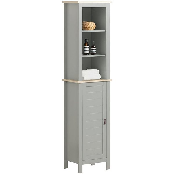 SoBuy Hochschrank BZR68, Badkommode Beistellschrank Badezimmermöbel, verstellbare Ablage Badezimmerschrank Badregal Badschrank mit 3 offenen Fächern und 1 Tür