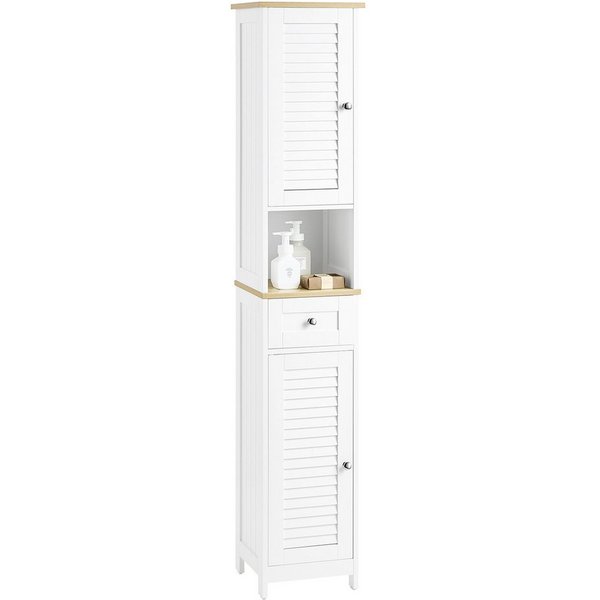 SoBuy Hochschrank FRG236, Badezimmerschrank schmal, Badkommode mit 2 Türen Badezimmer-Hochschrank Badregal Badschrank Badmöbel