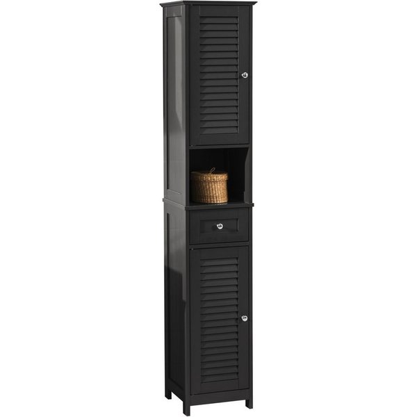 SoBuy Hochschrank FRG236, Badezimmerschrank schmal, Badkommode, verstellbare Ablage Badregal Badschrank Badmöbel mit 1 offenem Fach, 1 Schublade und Türen