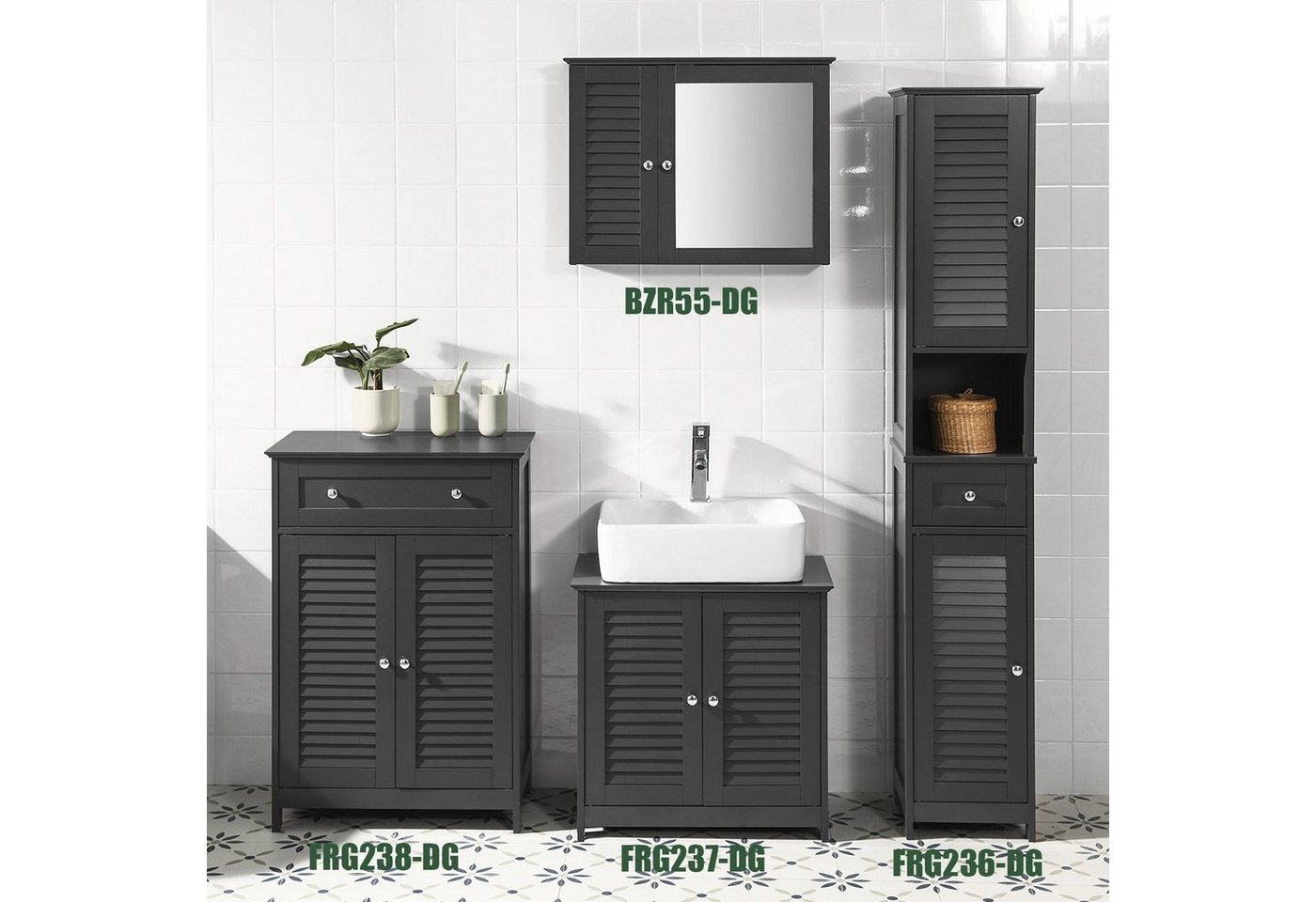 SoBuy Hochschrank FRG236, Badezimmerschrank schmal, Badkommode, verstellbare Ablage Badregal Badschrank Badmöbel mit 1 offenem Fach, 1 Schublade und Türen – Bild 5 von 5