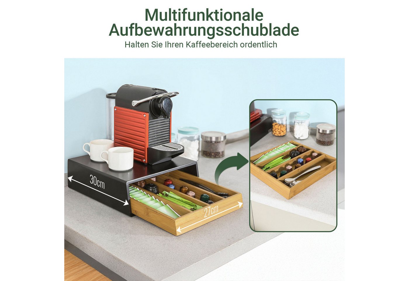 SoBuy Kapselspender FRG280, Monitorständer mit Schublade Aufbewahrungsbox Kapselhalter, Kaffeekapsel Box Schubladenbox zur Aufbewahrung von Kaffeekapseln – Bild 4 von 5