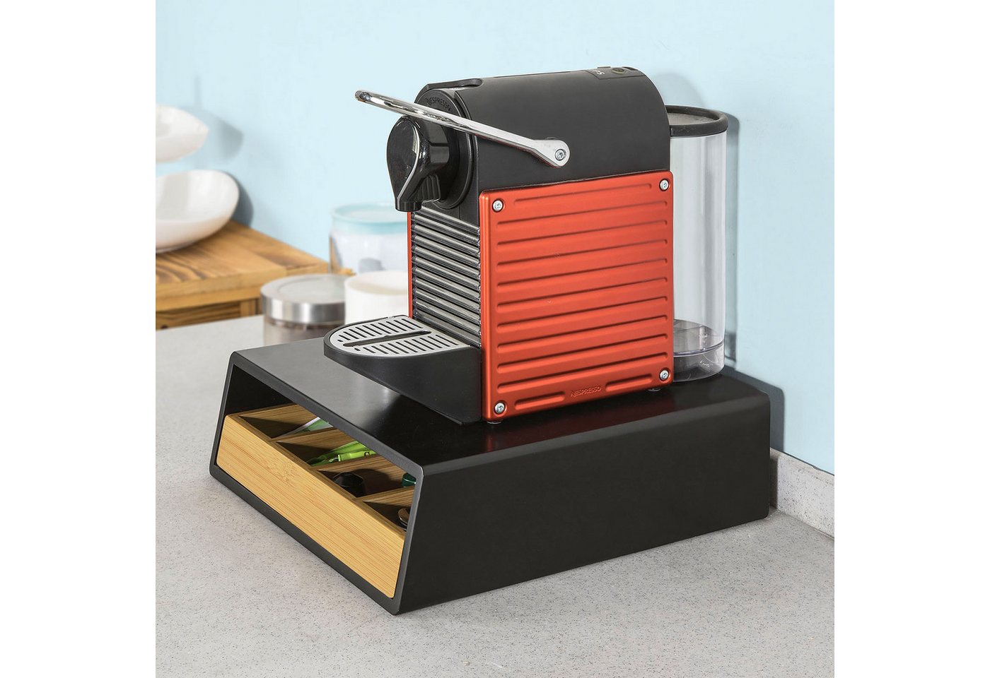 SoBuy Kapselspender FRG280, Monitorständer mit Schublade Aufbewahrungsbox Kapselhalter, Kaffeekapsel Box Schubladenbox zur Aufbewahrung von Kaffeekapseln – Bild 5 von 5