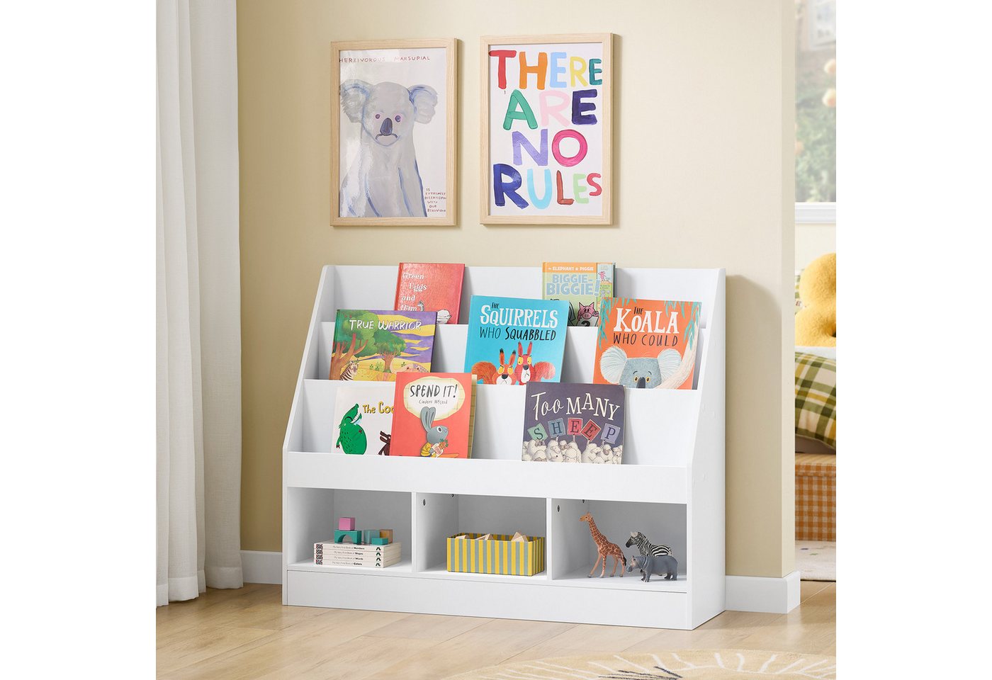 SoBuy Kinderregal KMB118, Bücherregal Kinder, Aufbewahrung Regal, Spielzeugregal, Montessori Kinderregal, mit 3 Ablagefächern, 3 Fächern, Kinderzimmer – Bild 2 von 5