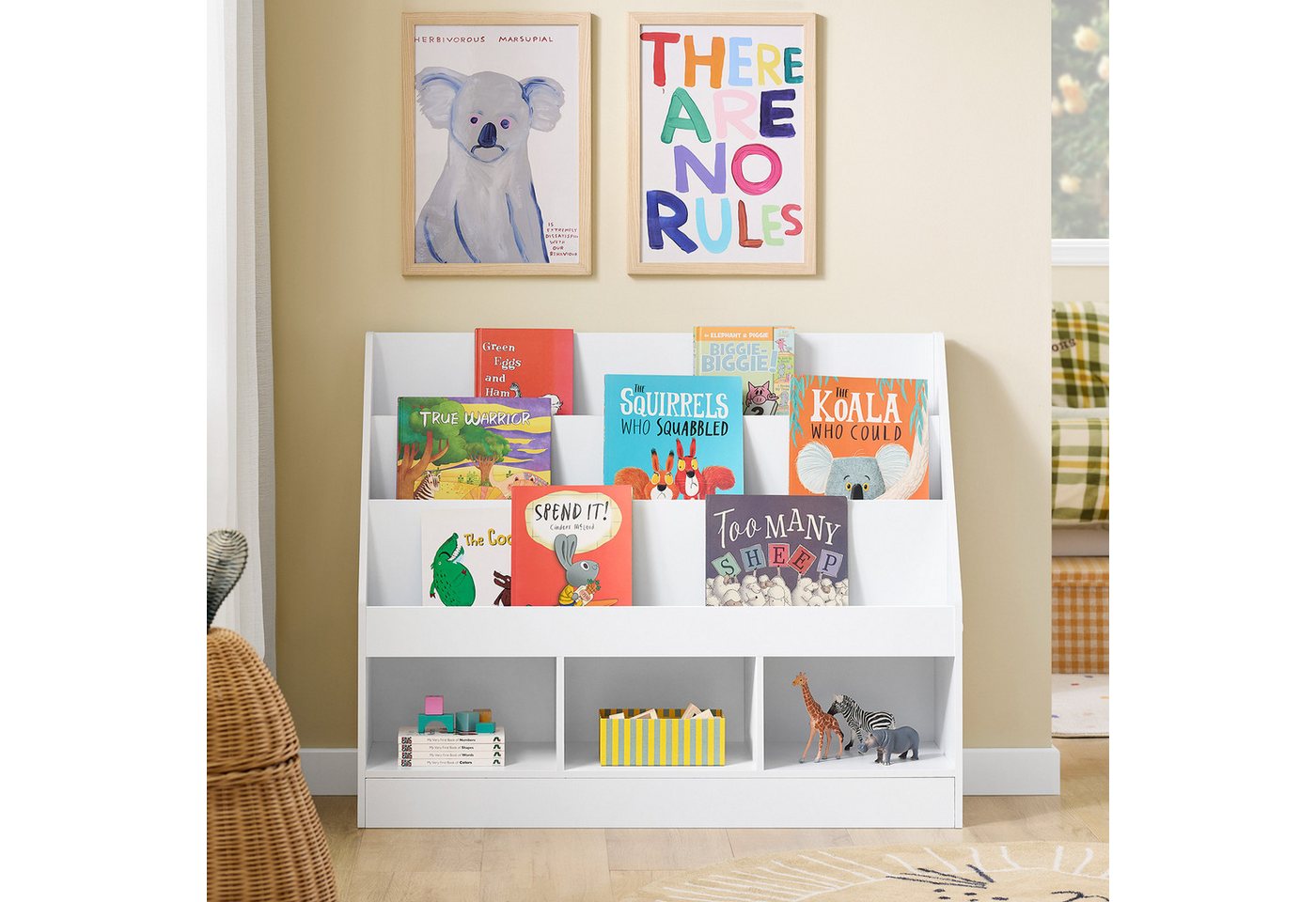 SoBuy Kinderregal KMB118, Bücherregal Kinder, Aufbewahrung Regal, Spielzeugregal, Montessori Kinderregal, mit 3 Ablagefächern, 3 Fächern, Kinderzimmer – Bild 3 von 5