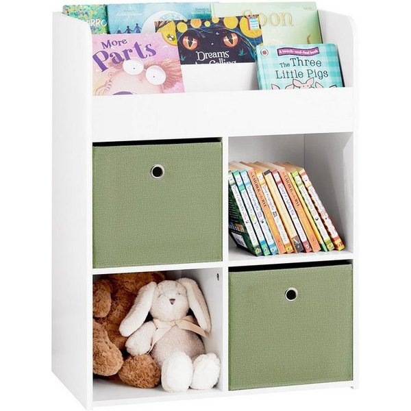 SoBuy Kinderregal KMB79, Kinder Bücherregal mit 2 Stoffboxen Spielzeugregal Aufbewahrungsregal