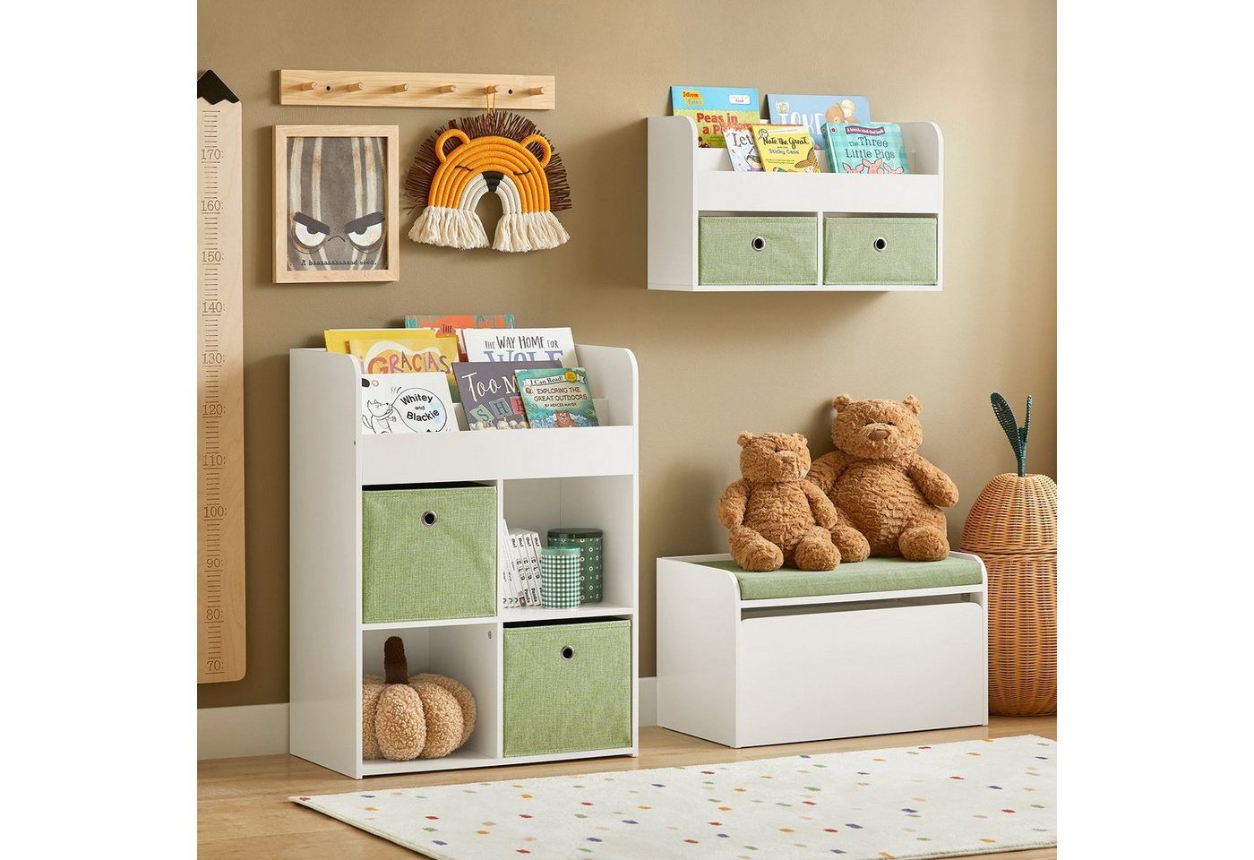 SoBuy Kinderregal KMB79, Kinder Bücherregal mit 2 Stoffboxen Spielzeugregal Aufbewahrungsregal – Bild 3 von 5