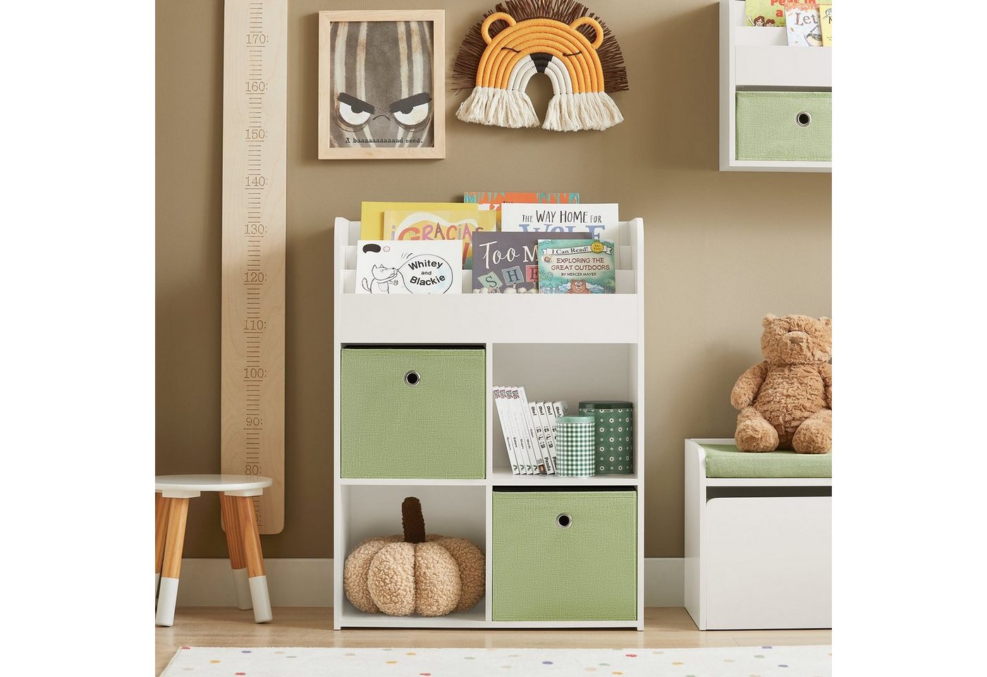 SoBuy Kinderregal KMB79, Kinder Bücherregal mit 2 Stoffboxen Spielzeugregal Aufbewahrungsregal – Bild 4 von 5