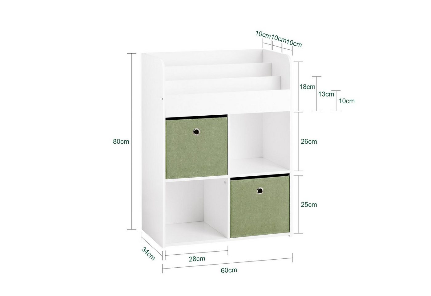 SoBuy Kinderregal KMB79, Kinder Bücherregal mit 2 Stoffboxen Spielzeugregal Aufbewahrungsregal – Bild 5 von 5