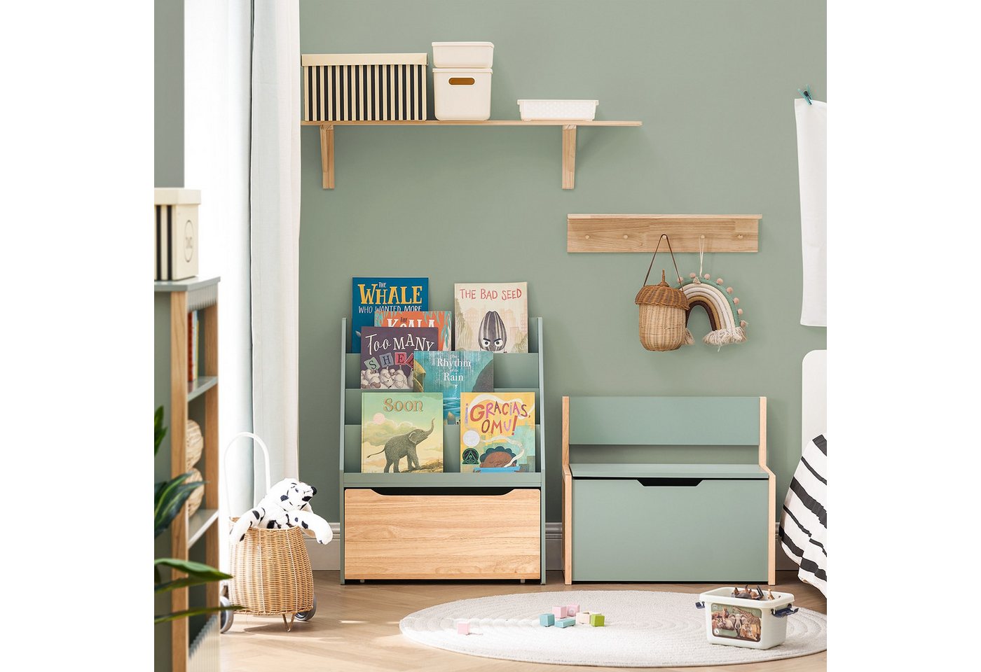 SoBuy Kinderregal KMB95, Spielzeugregal Kinderzimmer-Regal Standregal, mit Rollen, Kinder Bücherregal mit 4 Ablagen Spielzeugtruhe Aufbewahrungsregal – Bild 3 von 5