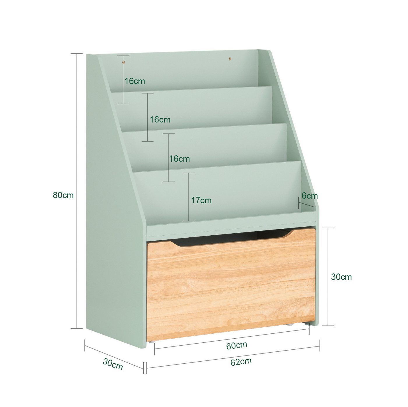 SoBuy Kinderregal KMB95, Spielzeugregal Kinderzimmer-Regal Standregal, mit Rollen, Kinder Bücherregal mit 4 Ablagen Spielzeugtruhe Aufbewahrungsregal – Bild 5 von 5
