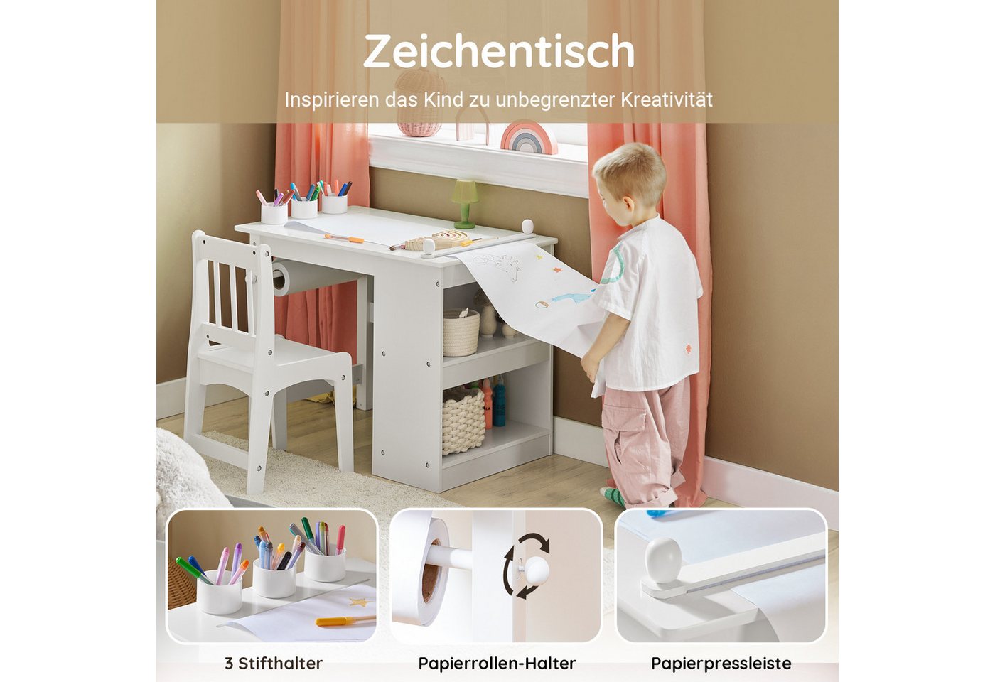 SoBuy Kindersitzgruppe KMB60, Spieltisch Kindermöbel Multifunktions Möbelset, Kindertisch mit 1 Stuhl Kinder Tisch Stuhl Set Maltisch für Kinder – Bild 3 von 5