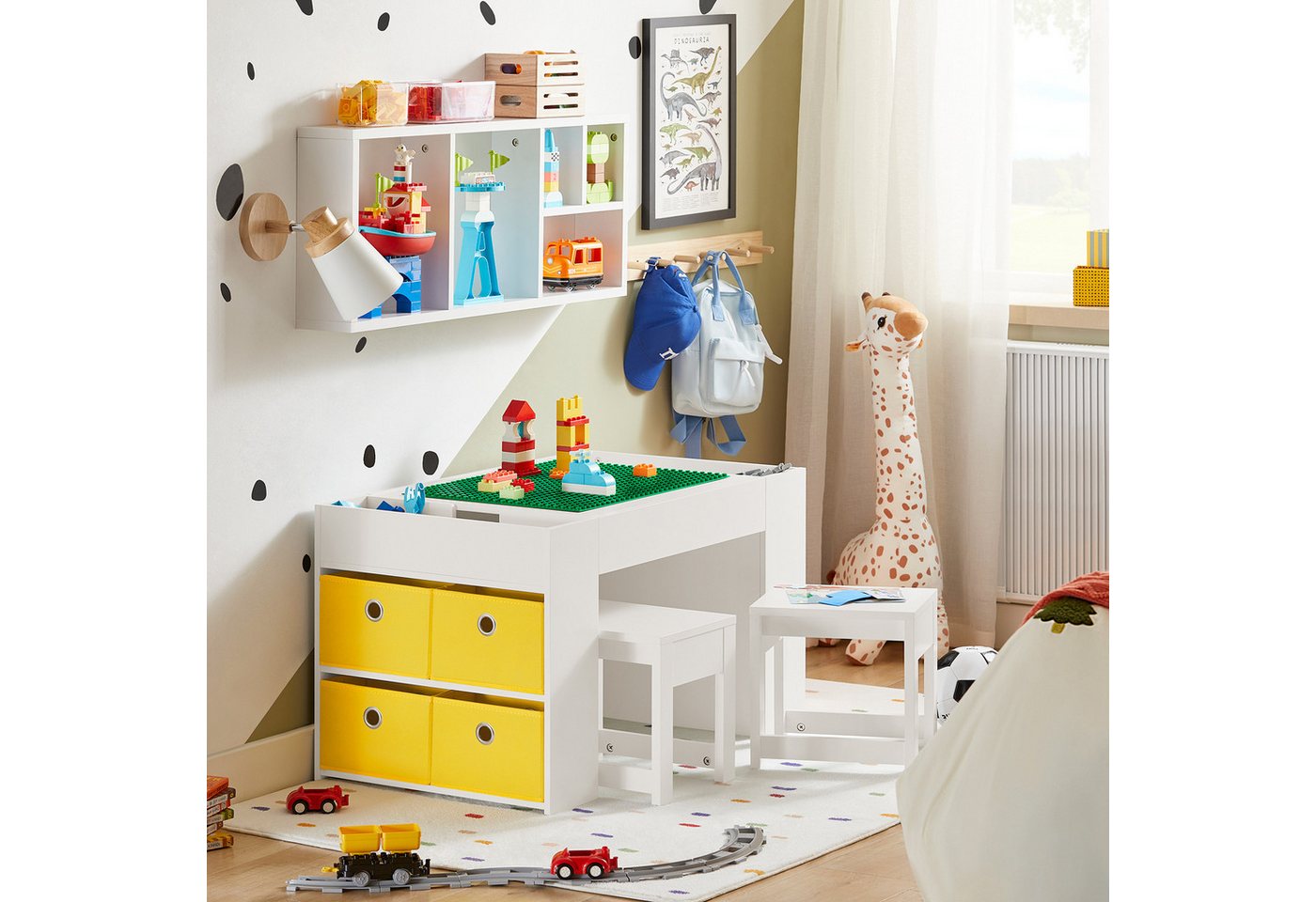 SoBuy Kindersitzgruppe KMB75, Spieltisch Kindermöbel Multifunktions Möbelset, Kindertisch mit 2 Stühlen Kindersitzgruppe Spieltisch Kinder Tisch Set – Bild 2 von 5