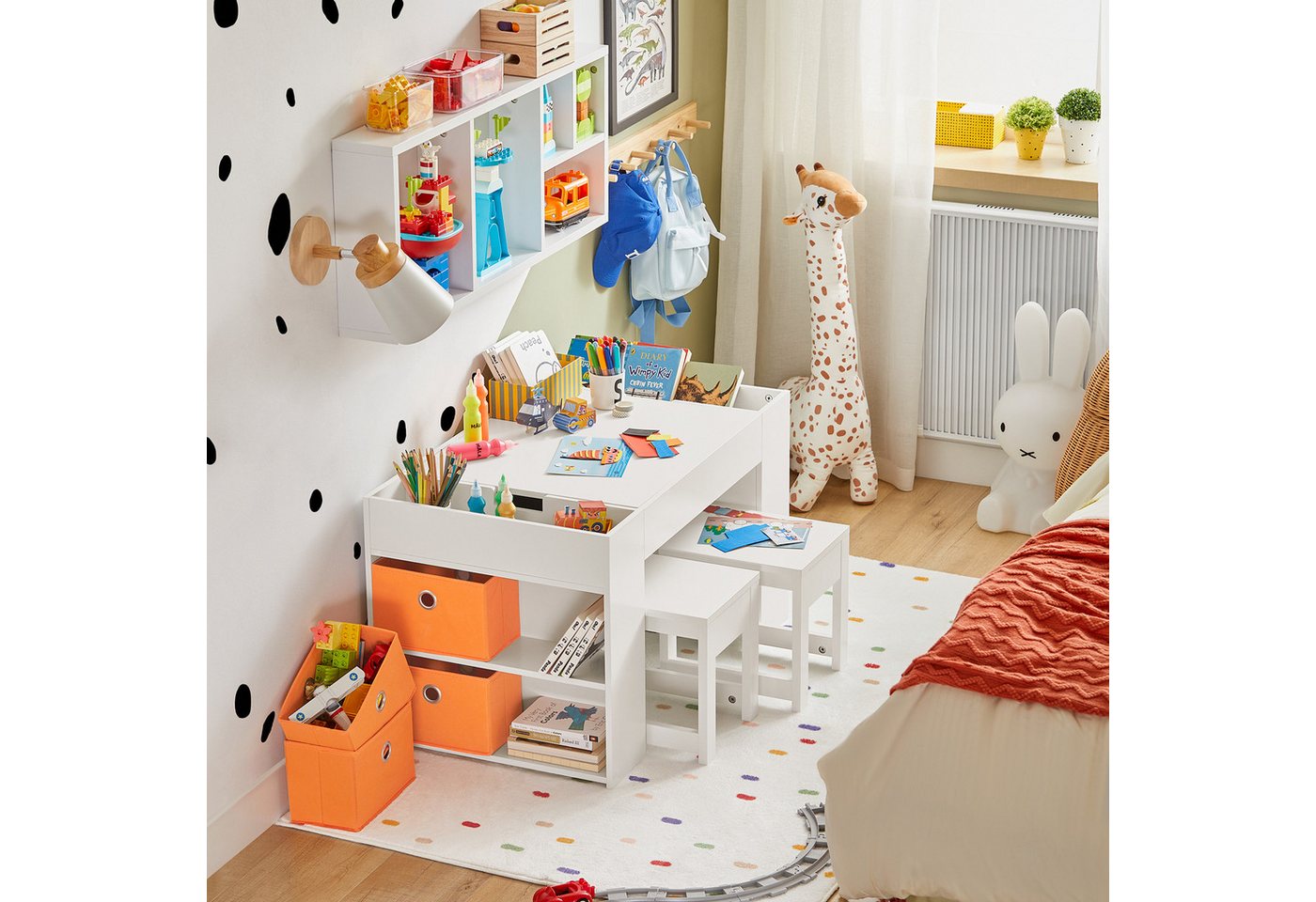 SoBuy Kindersitzgruppe KMB75, Spieltisch Kindermöbel Multifunktions Möbelset, Kindertisch mit 2 Stühlen Kindersitzgruppe Spieltisch Kinder Tisch Set – Bild 5 von 5