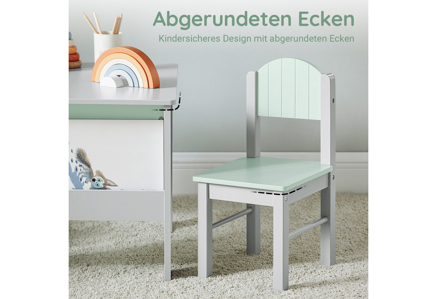 SoBuy Kindersitzgruppe KMB88, Kindersitzgruppe Kindertisch mit Stühlen, Kinder Tisch Stuhl Set Maltisch für Kinder Sitzgruppe – Bild 4 von 5