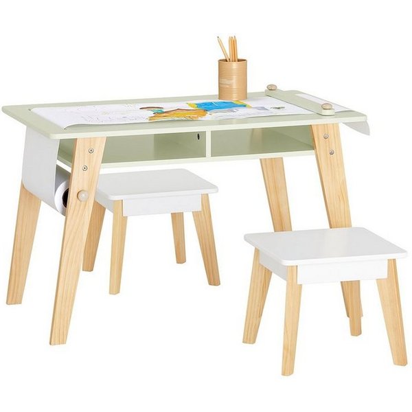 SoBuy Kindersitzgruppe KMB92, Kindertisch mit 2 Stühlen Spieltisch (3-tlg) mit Stauraum Maltisch