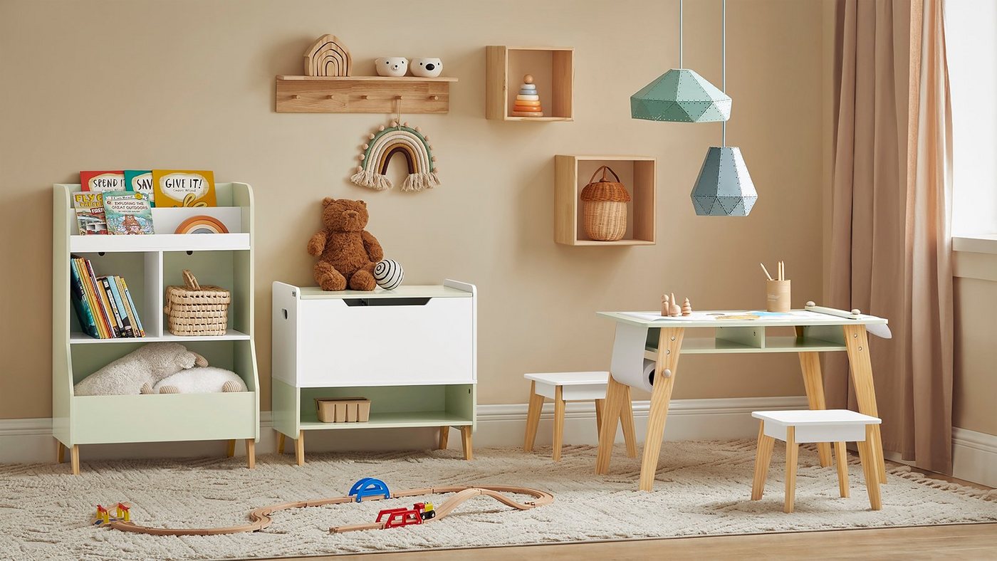 SoBuy Kindersitzgruppe KMB92, Kindertisch mit 2 Stühlen Spieltisch (3-tlg) mit Stauraum Maltisch – Bild 3 von 5
