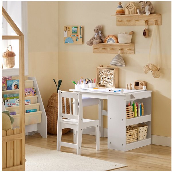 SoBuy Kindertisch KMB60, Kindersitzgruppe Spieltisch Kindermöbel Multifunktions Möbelset, Kindertisch mit Stühlen Maltisch mit Papierrollenhalter & Stauraum