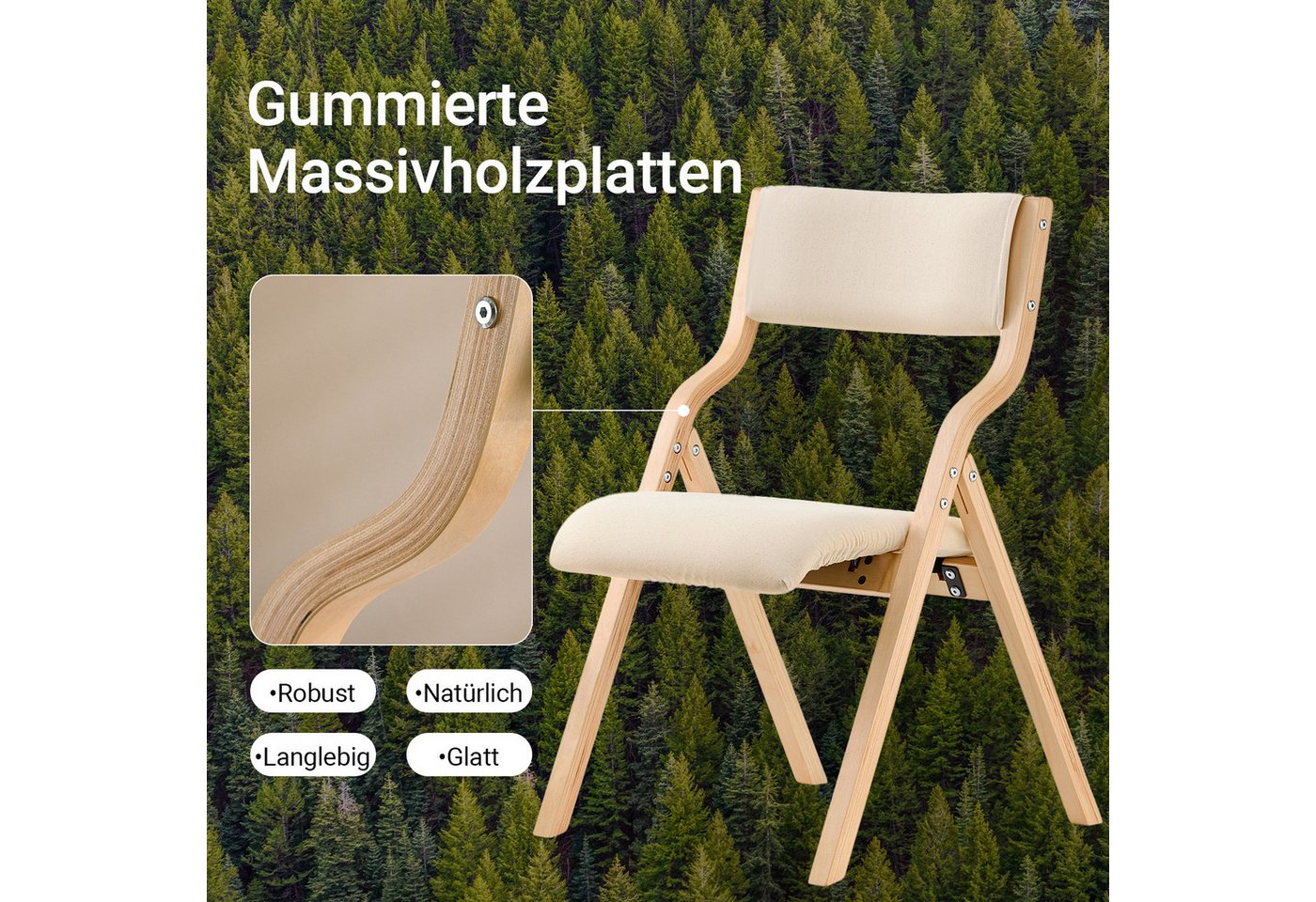 SoBuy Klappstuhl FST40, Küchenstuhl, Esszimmerstuhl, Holzstuhl, Faltbar, Küche, Büro, Küchenstuhl mit gepolsterter Sitzfläche und Lehne – Bild 5 von 5