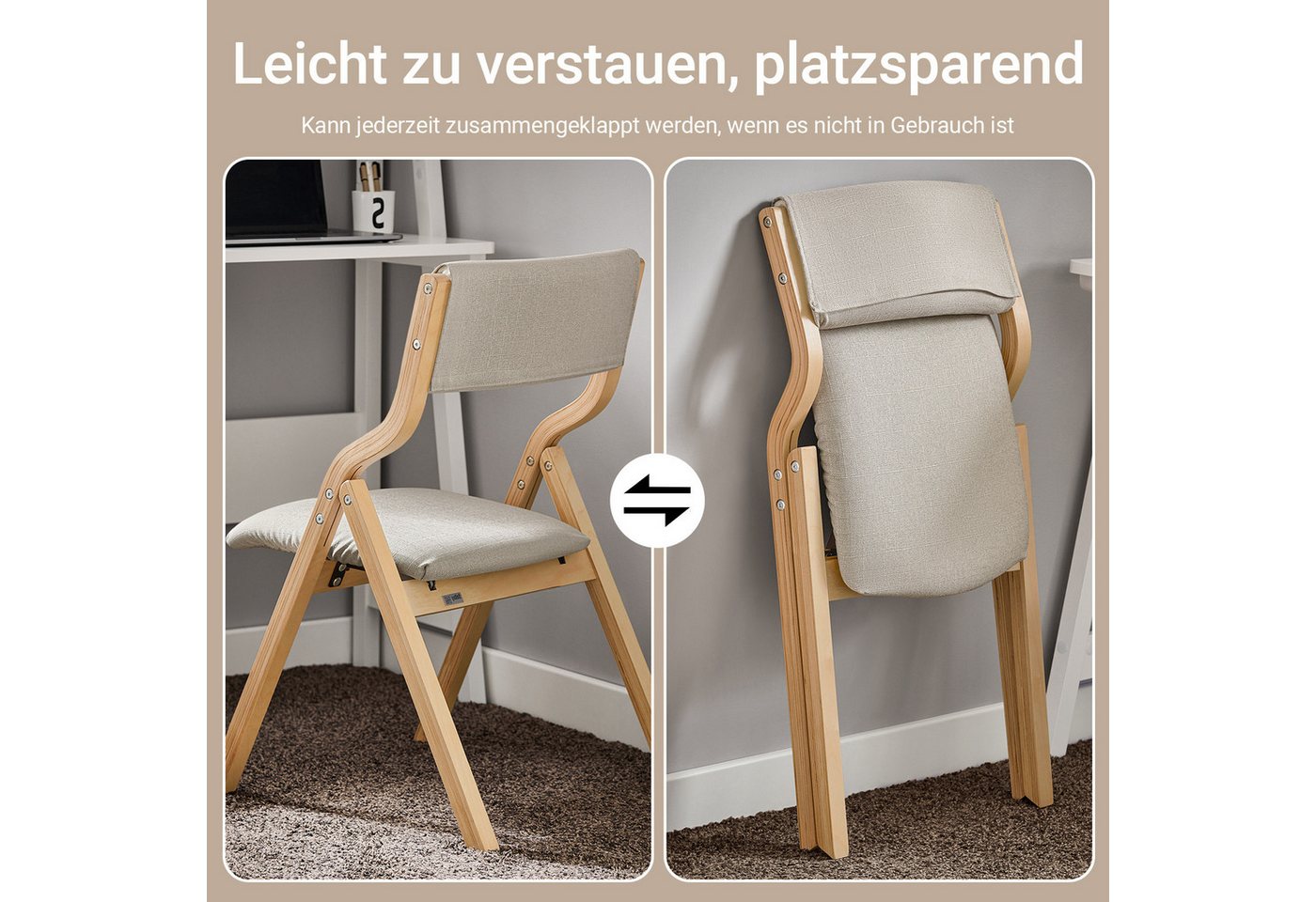 SoBuy Klappstuhl FST40, Küchenstuhl, Esszimmerstuhl, Holzstuhl, Faltbar, Küche, Büro, Küchenstuhl mit gepolsterter Sitzfläche und Lehne – Bild 3 von 5