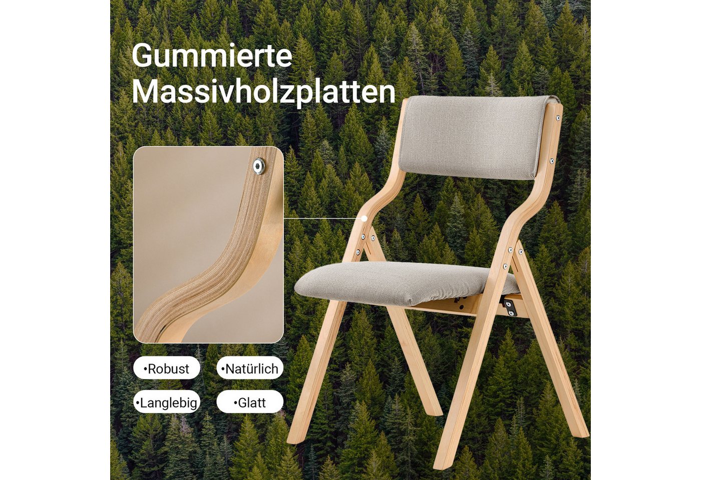 SoBuy Klappstuhl FST40, Küchenstuhl, Esszimmerstuhl, Holzstuhl, Faltbar, Küche, Büro, Küchenstuhl mit gepolsterter Sitzfläche und Lehne – Bild 5 von 5