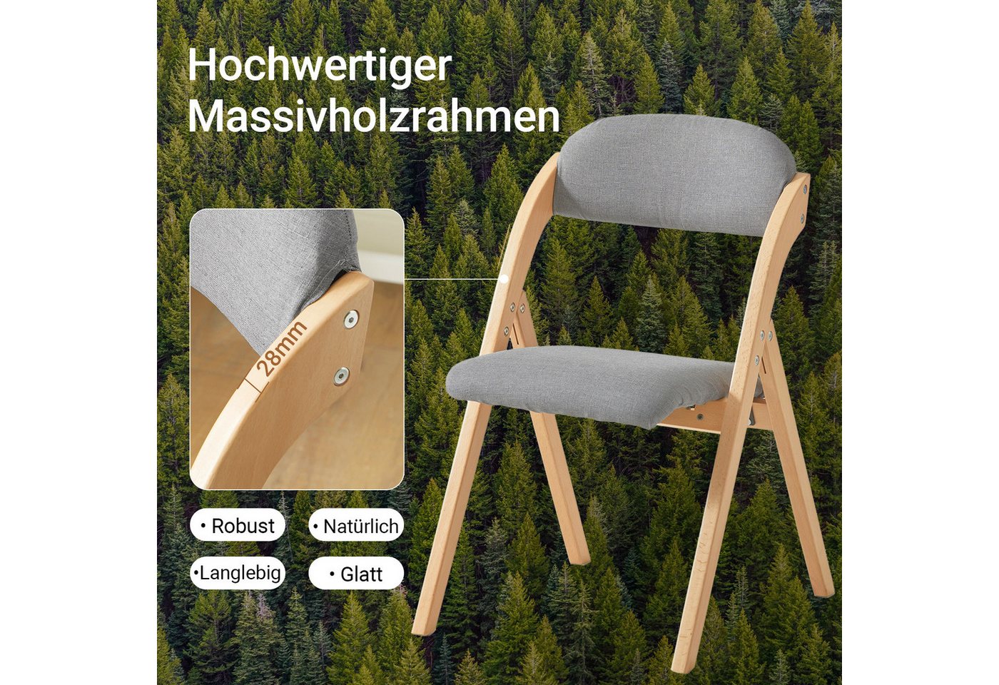 SoBuy Klappstuhl FST92, Esszimmerstuhl Gartenstuhl Klappbar, Küchenstuhl, Holzstuhl, Klappstuhl mit Rückenlehne, bis 120 kg Belastbar, für Balkon & Küche – Bild 4 von 5