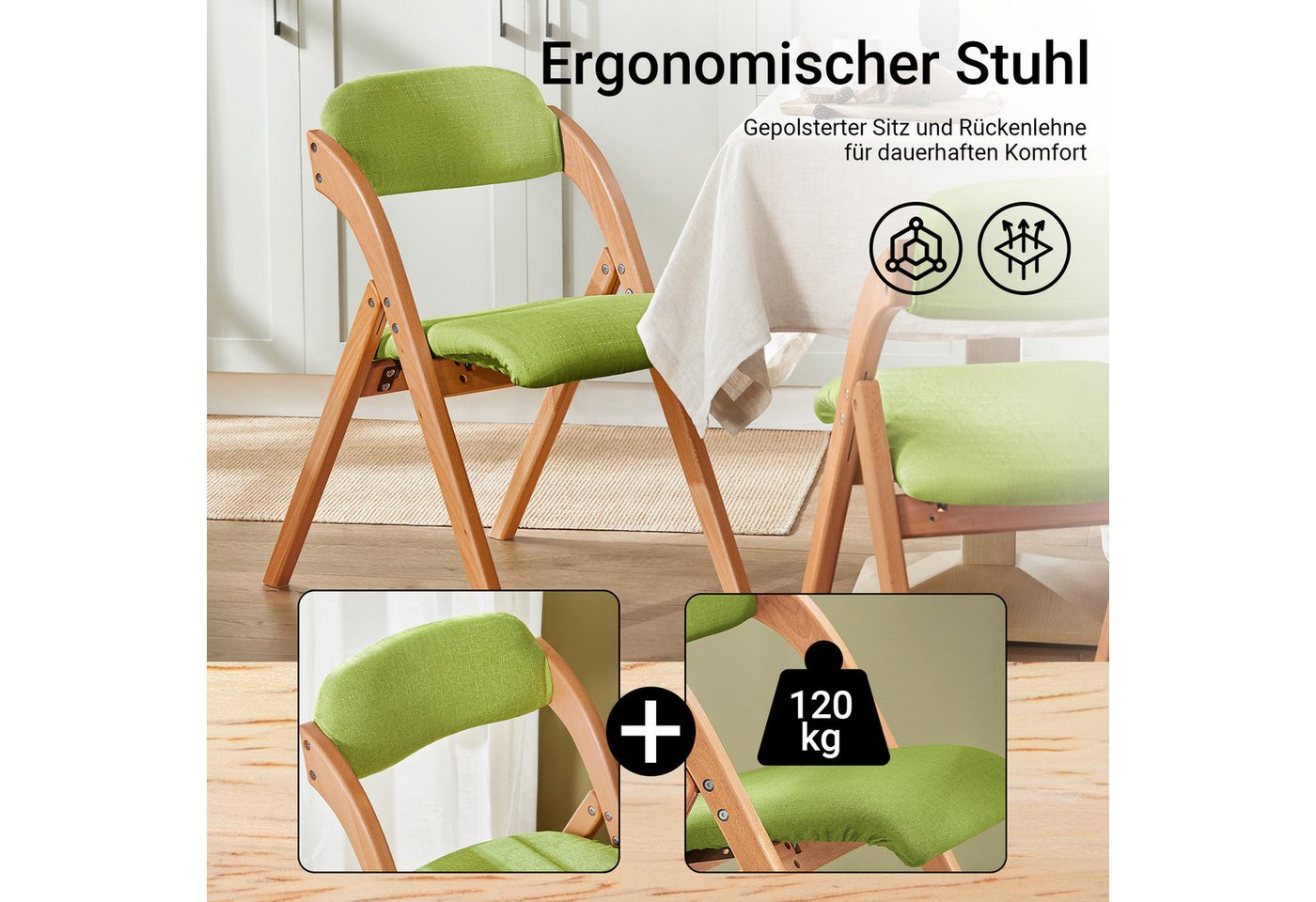 SoBuy Klappstuhl FST92, Klappstuhl Küchenstuhl mit gepolsterter Sitzfläche und Lehne grau – Bild 4 von 5