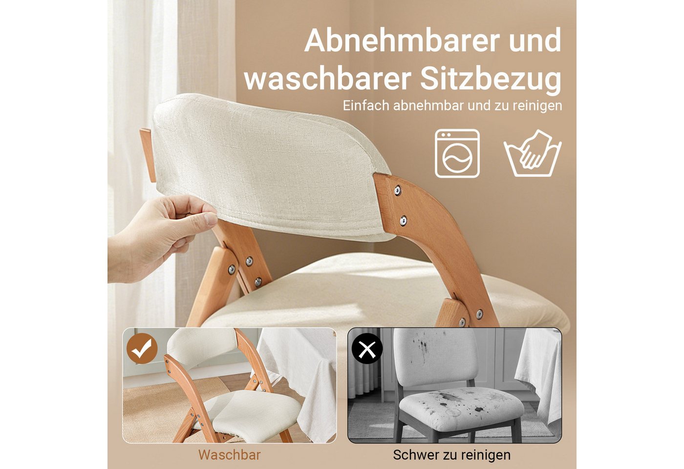 SoBuy Klappstuhl FST92, Esszimmerstuhl Gartenstuhl Klappbar, Küchenstuhl, Holzstuhl, Klappstuhl mit Rückenlehne, bis 120 kg Belastbar, für Balkon & Küche – Bild 4 von 5