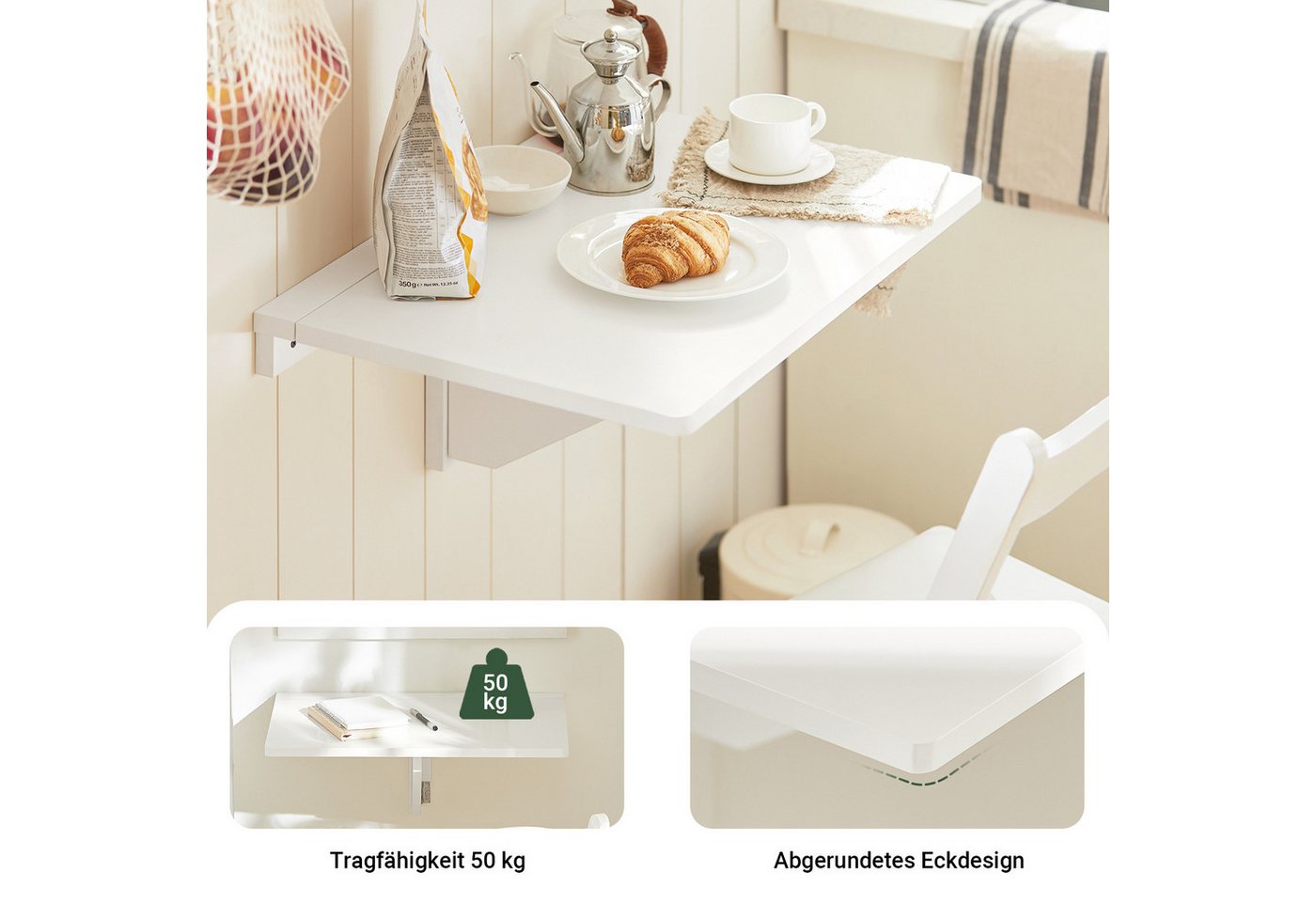 SoBuy Klapptisch FWT03, Faltbarer Esstisch, Klapptisch für Kleine Räume, Wandmontage, Wandklapptisch Küchentisch Esstisch Schreibtisch Kindertisch – Bild 3 von 5