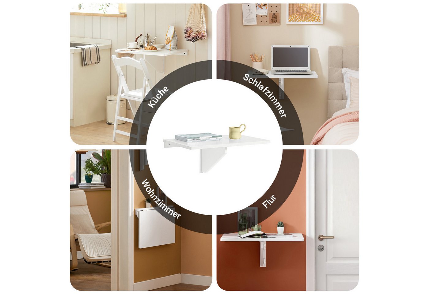 SoBuy Klapptisch FWT03, Faltbarer Esstisch, Klapptisch für Kleine Räume, Wandmontage, Wandklapptisch Küchentisch Esstisch Schreibtisch Kindertisch – Bild 5 von 5