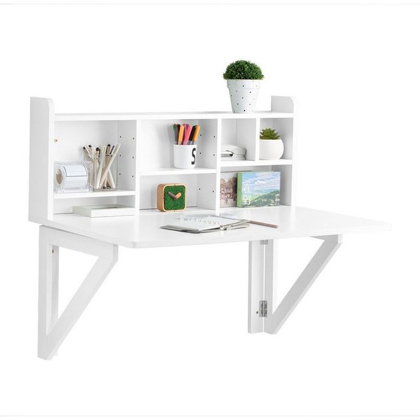 SoBuy Klapptisch FWT07, Wandregaltisch mit integriertem Regal, Wand Tisch, Wandklapptisch Schreibtisch Wandschrank Küchentisch Esstisch Weiß