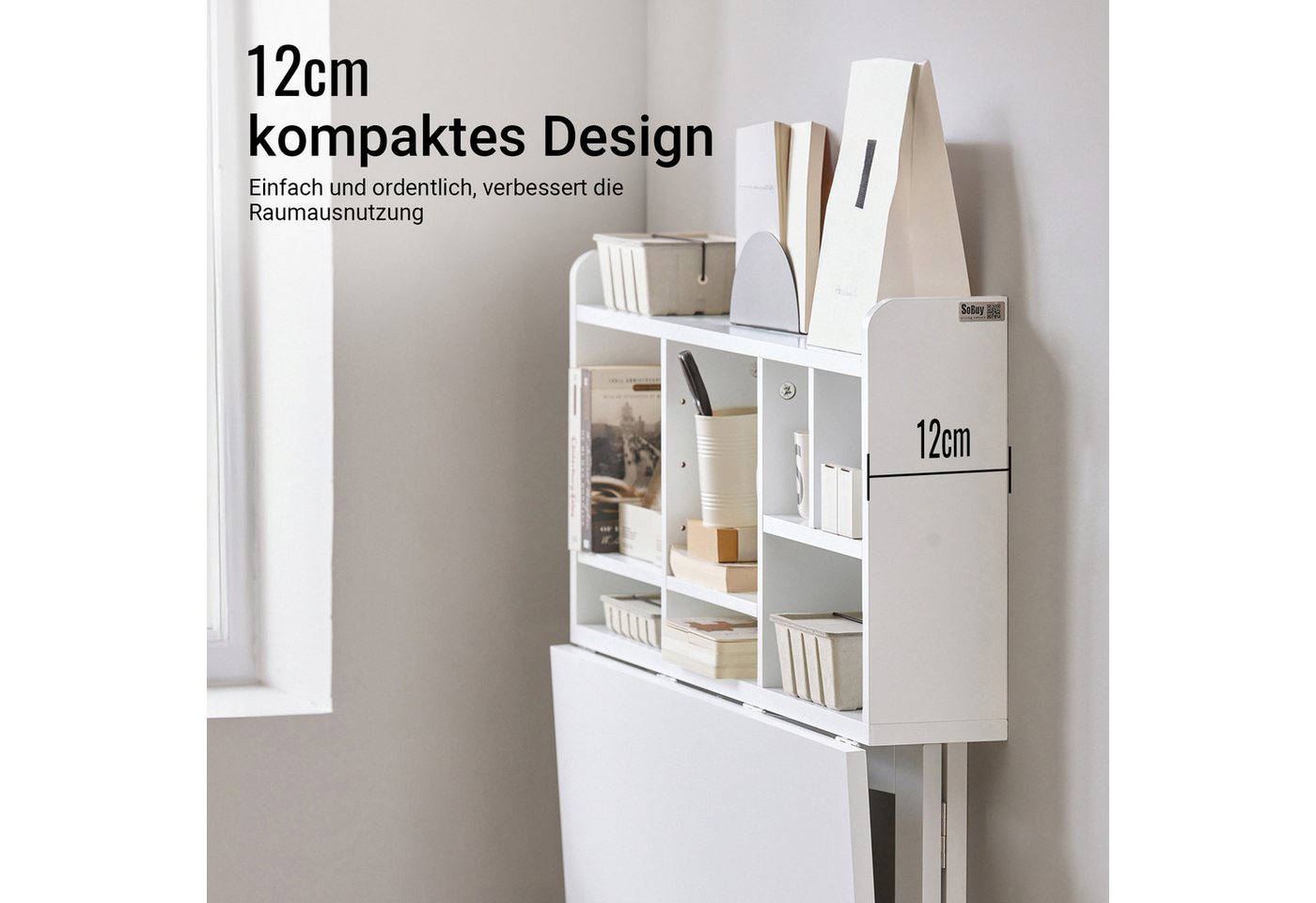 SoBuy Klapptisch FWT07, Wandregaltisch mit integriertem Regal, Wand Tisch, Wandklapptisch Schreibtisch Wandschrank Küchentisch Esstisch Weiß – Bild 5 von 5
