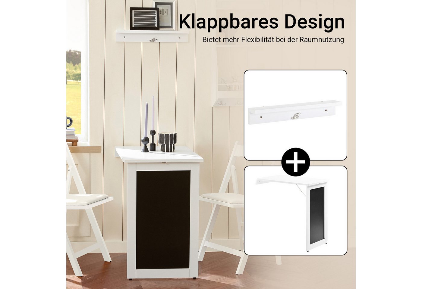 SoBuy Klapptisch FWT20, Wandklapptisch mit Drop-Leaf, Platzsparender Klapptisch, Wandtisch mit Tafel Esstisch Küchentisch Memoboard – Bild 3 von 5