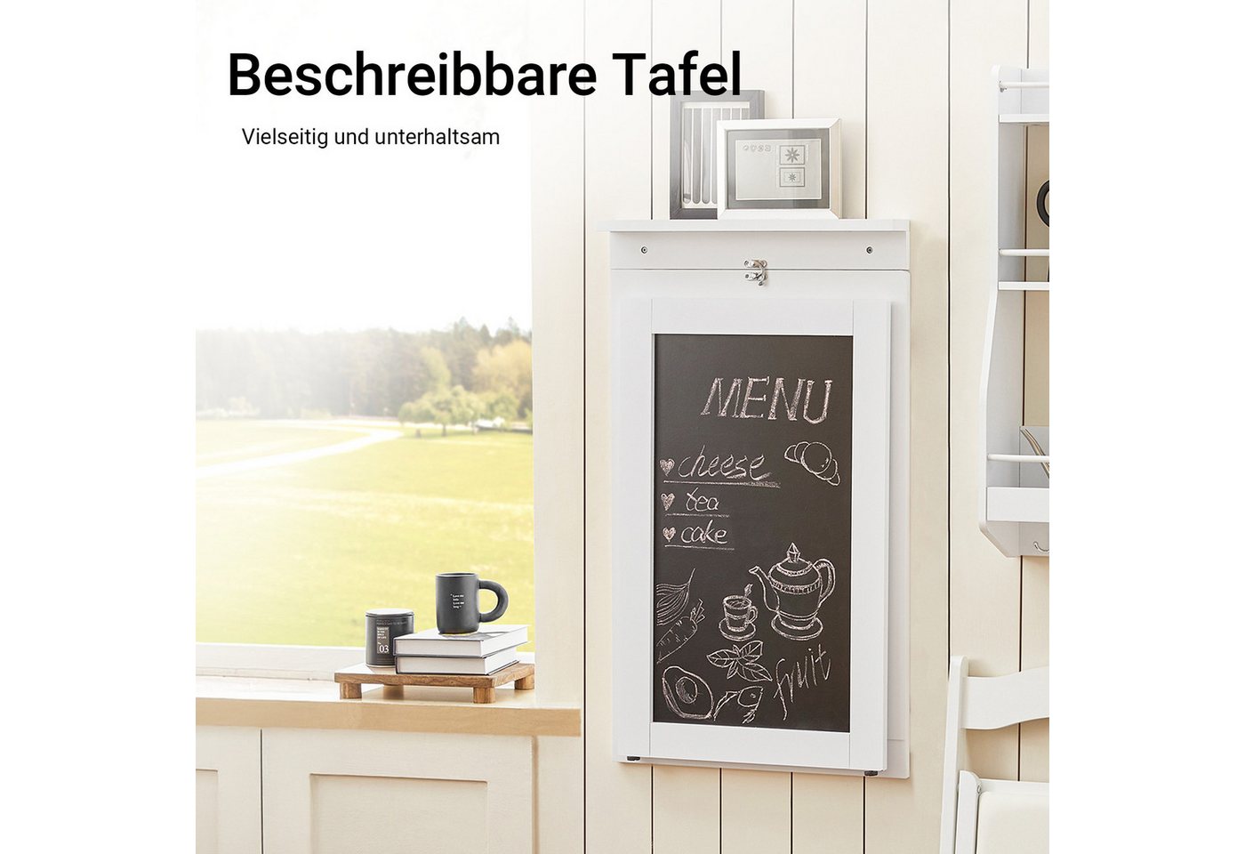 SoBuy Klapptisch FWT20, Wandklapptisch mit Drop-Leaf, Platzsparender Klapptisch, Wandtisch mit Tafel Esstisch Küchentisch Memoboard – Bild 4 von 5