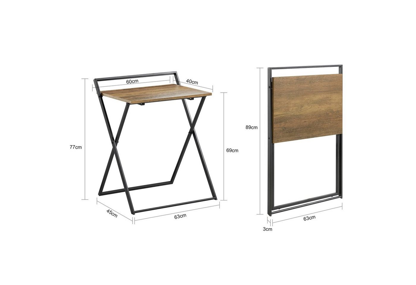 SoBuy Klapptisch FWT88, Kleiner Schreibtisch klappbar Computertisch Arbeitstisch Beistelltisch – Bild 5 von 5
