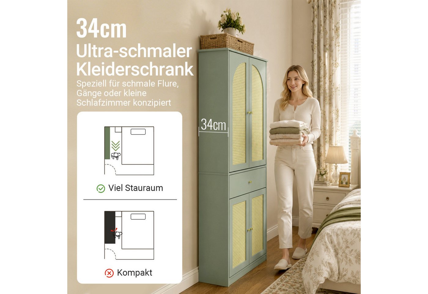 SoBuy Kleiderschrank FSB107, Schlafzimmerschrank, Garderobe, Schrank, für Schlafzimmer Flur Garderobenschrank mit 4 Türen, 1 Schublade und 5 verstellbaren Böden – Bild 5 von 5