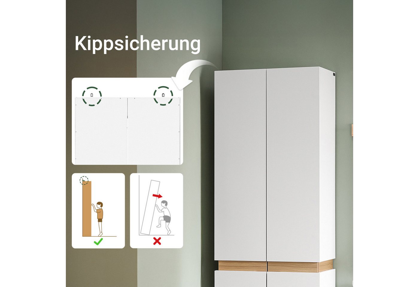 SoBuy Kleiderschrank KSB01, Kleiderschrank mit 2 Türen, Mehrzweckschrank, Flur Schlafzimmer Hochschrank mit 2 Türen Küchenschrank Aufbewahrungsschrank Sideboard – Bild 4 von 5