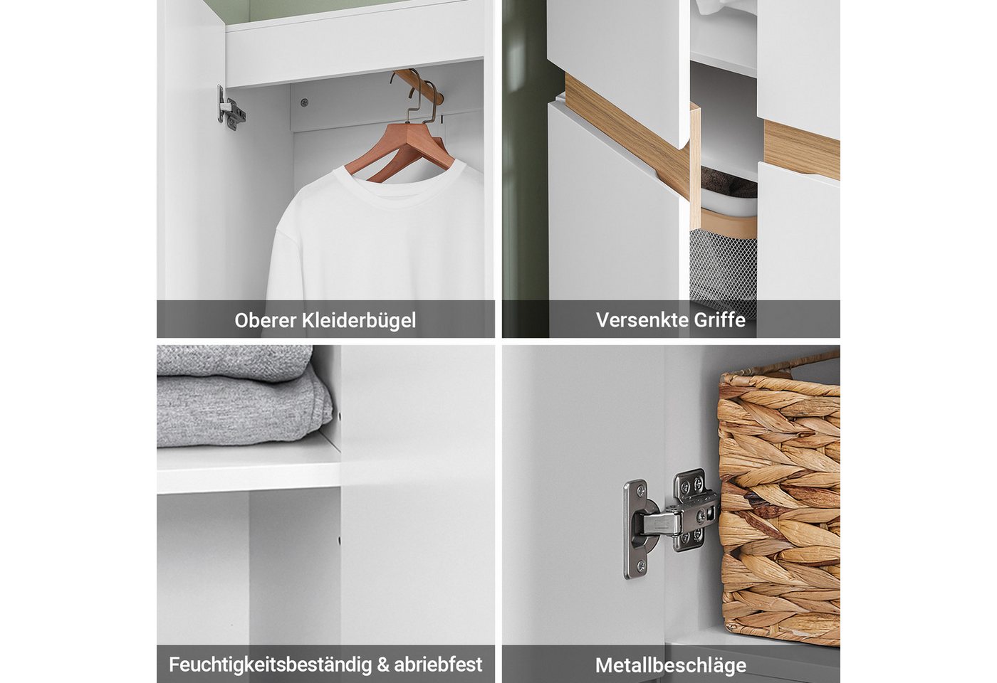 SoBuy Kleiderschrank KSB01, Kleiderschrank mit 2 Türen, Mehrzweckschrank, Flur Schlafzimmer Hochschrank mit 2 Türen Küchenschrank Aufbewahrungsschrank Sideboard – Bild 5 von 5