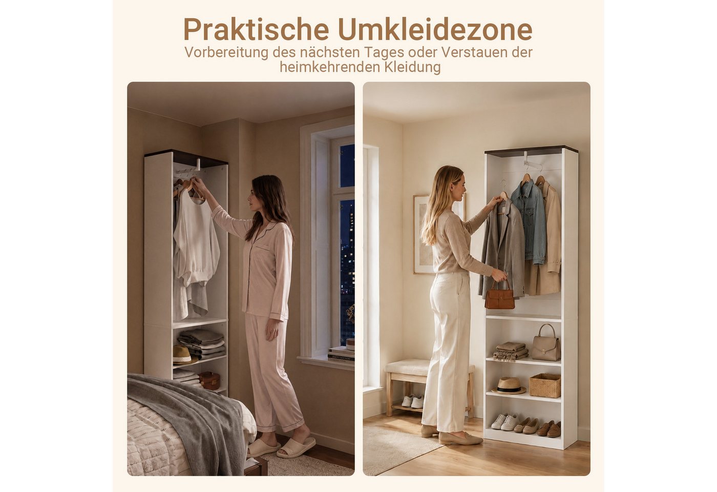 SoBuy Kleiderschrank KSB02/03/04, Drehtürenschrank Mehrzweckschrank, Schrank in 3 Breiten Garderobenschrank mit Türen, Kleiderstange, Einlegeboden, Schlafzimmer – Bild 4 von 5