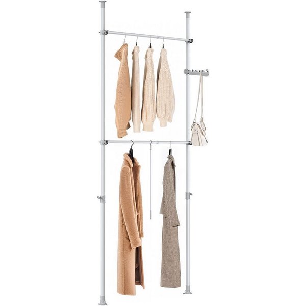 SoBuy Kleiderständer FRG109, deckenhoch, 3-stufige, höhen- und breitenverstellbar, Garderoben System mit 2 Kleiderstangen Regalsystem, Schlafzimmer