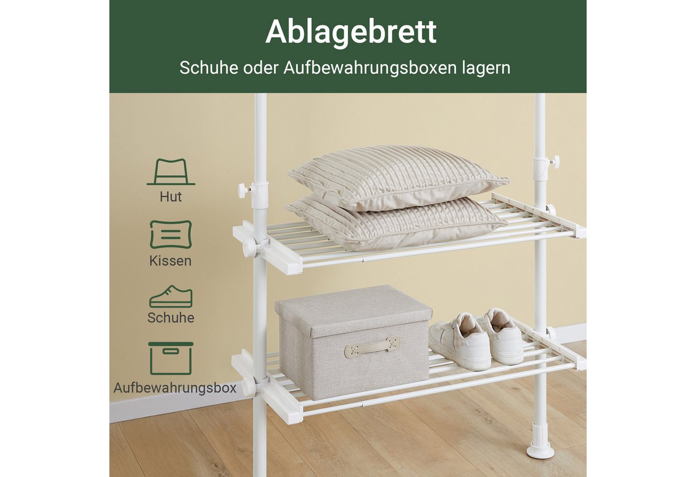 SoBuy Kleiderständer FRG34, Garderobenständer mit 3 Kleiderstangen und 3 Körben – Bild 4 von 5